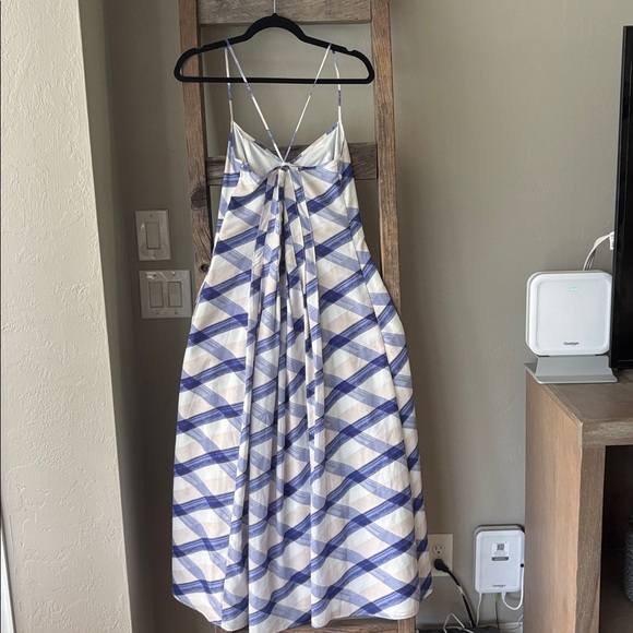 Banana Republic Strappy A-Line Slip Dress MIDI Length Blue Plaid Size 4 - Picture 6 of 7